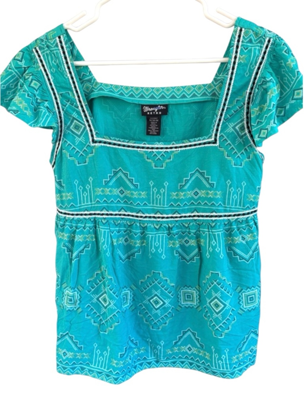 NWT Wrangler Retro Square Neck Aztec Print Top Teal Size Medium